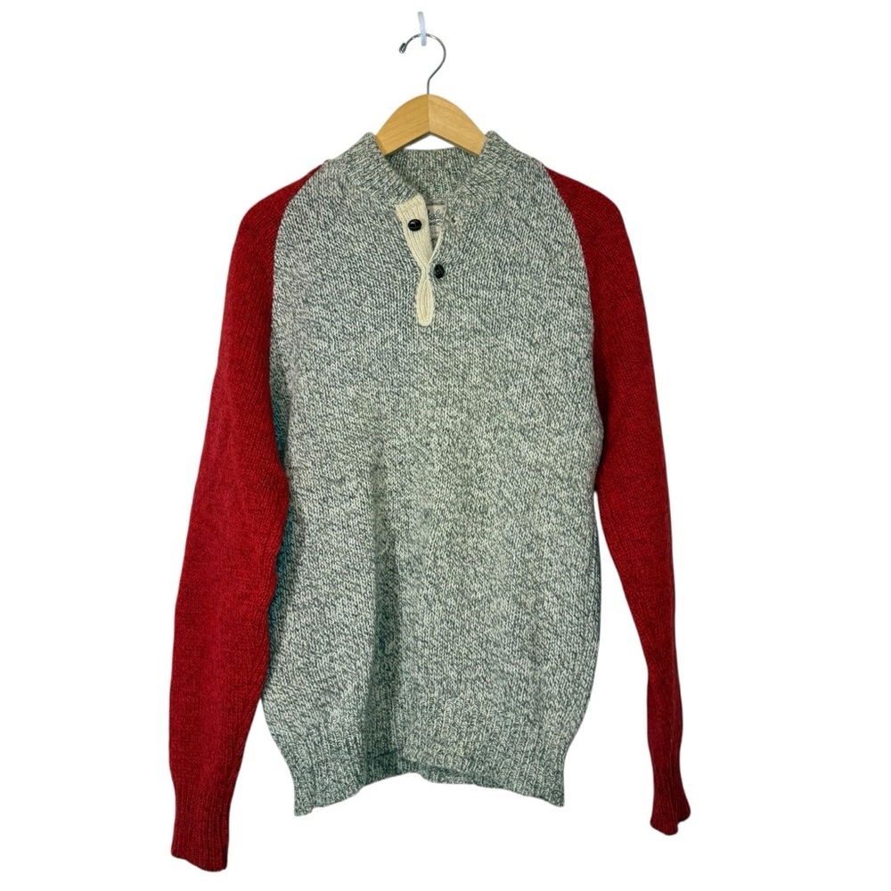 VTG Cabelas Men’s Sweater‎ Sz MD Wool Raglan Sleeve Red Gray Made In USA